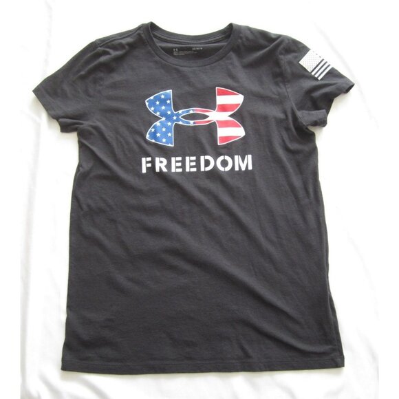 Women's Under Armour American Flag Freedom  Short Sleeve T Shirt Sz M (WB406) - Picture 1 of 8